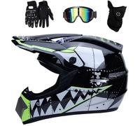 Casco Motocross Integrale Gioventù Bambini, MTB BMX Downhill Quad Bike Enduro Casco con Occhiali Maschera Guanti, Adulto Unisex MTB Moto Casco ATV(Color:Black,Size:M(54~55cm))