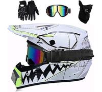 Casco Motocross Integrale Gioventù Bambini, MTB BMX Downhill Quad Bike Enduro Casco con Occhiali Maschera Guanti, Adulto Unisex MTB Moto Casco ATV(Color:White,Size:S(52~53cm))