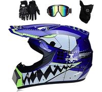 Casco Motocross Integrale Gioventù Bambini, MTB BMX Downhill Quad Bike Enduro Casco con Occhiali Maschera Guanti, Adulto Unisex MTB Moto Casco ATV(Color:Blue,Size:M(54~55cm))
