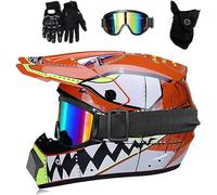 Casco Motocross Integrale Gioventù Bambini, MTB BMX Downhill Quad Bike Enduro Casco con Occhiali Maschera Guanti, Adulto Unisex MTB Moto Casco ATV(Color:Orange,Size:M(54~55cm))