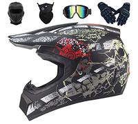 Casco Motocross, Set Casco Moto Cross Bambino, Casco Downhill Enduro Casco Integrale, Casco Off-Road ATV BMX Fuoristrada con Occhiali Guanti Face Mask Passamontagna per Adulti E Gioventù(52~59cm)