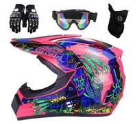 Casco Per ATV Per Bambini Omologato DOT con Visiera, Per Moto da Cross Elettrica Per Bambini Dagli 8 Ai 14 Anni, Casco Per Moto da Cross Per Ragazzi con Occhiali, Guanti E Maschera(905 pink claw Q,S(5