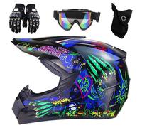 Casco Per ATV Per Bambini Omologato DOT con Visiera, Per Moto da Cross Elettrica Per Bambini Dagli 8 Ai 14 Anni, Casco Per Moto da Cross Per Ragazzi con Occhiali, Guanti E Maschera(905 Asian claw Q,M(