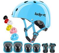 Casco per bambini regolabile con ginocchiere, gomitiere e protezioni per i polsi, set di protezione 7 in 1 per bambini e bambine, per skateboard, bici, scooter, hoverboard e così via.