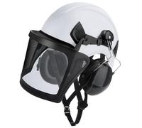 Casco per motosega,Caschi antinfortunistica,Casco per elmetto forestale con visiera in rete e cuffie antirumore, elmetto forestale 4 in 1 per Lavori con Motosega e Decespugliatore -Bianco