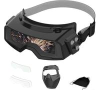 Casco per saldatura auto oscurante, compatibile con taglio al plasma TIG MIG, alimentato a energia solare con batteria sostituibile, copricapo regolabile e ampia area di visualizzazione con due