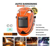 Casco per saldatura HITBOX HB555 Oscuramento automatico 3,9x3,1 pollici Cappuccio per saldatura con ampia visualizzazione Maschera per saldatore alimentata a batteria solare a colori reali