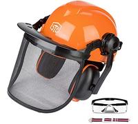 Casco protettivo per motoseghe 3 in 1, casco di sicurezza con visiera, protezione dell'udito e del viso, EN397, regolabile, resistente agli urti, comodo set