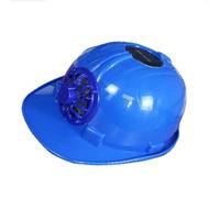 Casco protettivo per ventola ad energia solare, casco di sicurezza per ventola con raffreddamento frontale e casco di sicurezza per esterni portatile traspirante con protezione (Blu)
