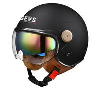 Casco Semiaperto Adulto con Doppia Visiera, Casco Moto Jet Vintage/ECE Casco Moto Demi-Jet Per Moto 3/4 Stile Retrò Per Adulti Uomini Donne H,XL=61-62CM