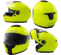 Casco Sport Moto Modulare Apribile Touring Visiera Parasole Fluo XL