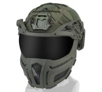 Casco Tattico Airsoft Fast, con Maschera Protettiva a Mezza Faccia, Visiera e Supporto per Occhiali NVG, per Paintball Caccia Sport All'aria Aperta(Green)