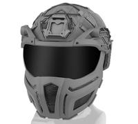 Casco Tattico Airsoft Fast, con Maschera Protettiva a Mezza Faccia, Visiera e Supporto per Occhiali NVG, per Paintball Caccia Sport All'aria Aperta(Gray)