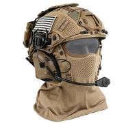 Casco Tattico con Maschera Reticola Airsoft, Set Casco Regolabile con Auricolare per Cosplay e Gioco Militare(Brown)