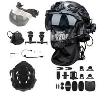 Casco Tattico con Set Auricolari, Casco Fast Modulare Regolabile e Confortevole con Visiera, Occhiali Protettivi, Luce di Segnalazione e Passamontagna, per Softair, Paintball, Cosplay (Set C)