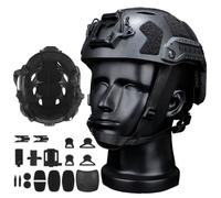 Casco Tattico con Set Auricolari, Casco Fast Modulare Regolabile e Confortevole con Visiera, Occhiali Protettivi, Luce di Segnalazione e Passamontagna, per Softair, Paintball, Cosplay (Set A)
