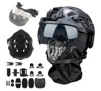 Casco Tattico con Set Auricolari, Casco Fast Modulare Regolabile e Confortevole con Visiera, Occhiali Protettivi, Luce di Segnalazione e Passamontagna, per Softair, Paintball, Cosplay (Set B)