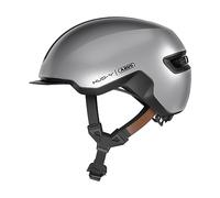 Casco urban ABUS HUD-Y - luce posteriore a LED magnetica e ricaricabile con chiusura magnetica - casco da bici alla moda per l'uso quotidiano - per uomo e donna - argento, taglia S
