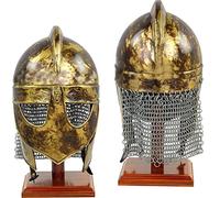 Casco vichingo con posta a catena Medieval Norman Knight Battle Armor Costume Casco W/Supporto in legno