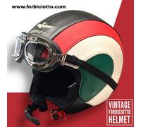 Casco vintage in pelle personalizzato Aeronautica Militare Bandiera Moto Guzzi