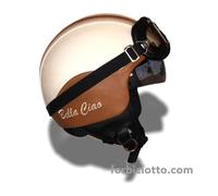 Casco vintage in pelle personalizzato ricamo Bella Ciao Vespa Retro