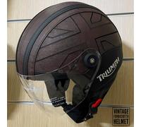 Casco vintage in pelle personalizzato ricamo TRIUMPH Bandiera Inglese Union Jack