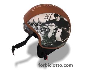 Casco vintage in pelle personalizzato Stampa Lambretta Antonio De Curtis Totò