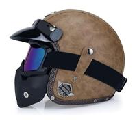 Casco vintage retrò Scooter Casco jet ciclomotore Casco mezzo casco in pelle 3/4 con visiera Casco aperto per uomo e donna Certificazione DOT ECE,T-M=(57~58cm)