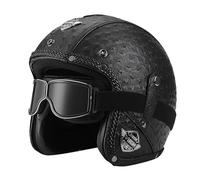 Casco vintage retrò Scooter Casco jet ciclomotore Casco mezzo casco in pelle 3/4 con visiera Casco aperto per uomo e donna Certificazione DOT ECE,C-XXL(63~64cm)