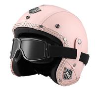 Casco vintage retrò Scooter Casco jet ciclomotore Casco mezzo casco in pelle 3/4 con visiera Casco aperto per uomo e donna Certificazione DOT ECE,G-S=(55~56cm)