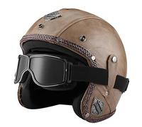 Casco vintage retrò Scooter Casco jet ciclomotore Casco mezzo casco in pelle 3/4 con visiera Casco aperto per uomo e donna Certificazione DOT ECE,F-L=(59~60cm)