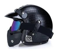 Casco vintage retrò Scooter Casco jet ciclomotore Casco mezzo casco in pelle 3/4 con visiera Casco aperto per uomo e donna Certificazione DOT ECE,U-L=(59~60cm)