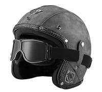 Casco vintage retrò Scooter Casco jet ciclomotore Casco mezzo casco in pelle 3/4 con visiera Casco aperto per uomo e donna Certificazione DOT ECE (D, M=(57~58cm))
