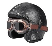 Casco vintage retrò Scooter Casco jet ciclomotore Casco mezzo casco in pelle 3/4 con visiera Casco aperto per uomo e donna Certificazione DOT ECE