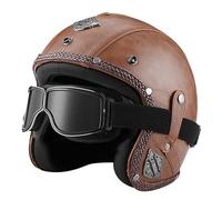 Casco vintage retrò Scooter Casco jet ciclomotore Casco mezzo casco in pelle 3/4 con visiera Casco aperto per uomo e donna Certificazione DOT ECE,H-L=(59~60cm)