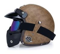 Casco vintage retrò Scooter Casco jet ciclomotore Casco mezzo casco in pelle 3/4 con visiera Casco aperto per uomo e donna Certificazione DOT ECE,T-XL=(61~62cm)