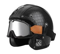 Casco vintage retrò Scooter Casco jet ciclomotore Casco mezzo casco in pelle 3/4 con visiera Casco aperto per uomo e donna Certificazione DOT ECE