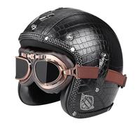 Casco vintage retrò Scooter Casco jet ciclomotore Casco mezzo casco in pelle 3/4 con visiera Casco aperto per uomo e donna Certificazione DOT ECE,K-XXL(63~64cm)