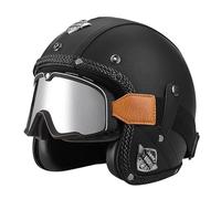 Casco vintage retrò Scooter Casco jet ciclomotore Casco mezzo casco in pelle 3/4 con visiera Casco aperto per uomo e donna Certificazione DOT ECE,M-L=(59~60cm)