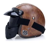 Casco vintage retrò Scooter Casco jet ciclomotore Casco mezzo casco in pelle 3/4 con visiera Casco aperto per uomo e donna Certificazione DOT ECE,V-L=(59~60cm)