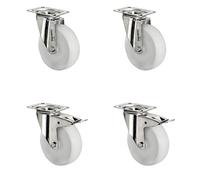 Cascoo Setsiti080N0N0L0N Set Di Rotelle Con 2 Ruote Girevoli, 2 Con Bloccaggio, In Poliammide, Acciaio Inox, Diametro 80 Mm, In Acciaio Inox, Portata 390 Kg, 4 Pezzi