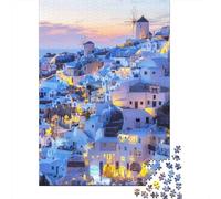 Case Bianche Isola Greca Puzzle 1000 Pezzi per Adulti Carta Vista Notturna sul Mare Gioco di Puzzle 1000 Pezzi Relax Arredo Regalo 70x50cm/1000pcs