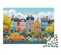 Case colorate del borgo Puzzle 1000 Pezzi Carta per Adulti Auto d’epoca da giardino Relax Interazione familiare Arredo Regalo 38x26cm/1000pcs