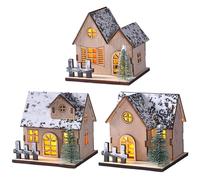 Case del villaggio di Natale 3 pezzi/set Illumina il tetto in legno innevato Villaggio di Natale con decorazioni per l'albero per centrotavola di Set di decorazioni per la casa, case, W