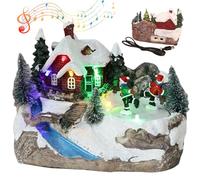 Case del villaggio di Natale con musica illuminata da musica con figurine rotanti e albero di Natale 6.3x5.5x4.1 Ornamenti natalizi per arredamento da tavolo da casa di Natale interno, villaggio dell