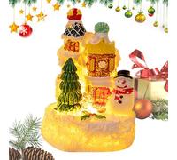 Case del villaggio di Natale - Edifici di Natale in miniatura con LED in resina, oggetti da collezione a batteria | Centrotavola festiva con Babbo Natale, albero e pupazzo di neve per le vacanze