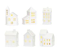 Case di villaggio di Natale in ceramica bianca, luce notturna della casa di Natale, casa di Natale illuminata a LED, case del villaggio in porcellana bianca con luci LED integrate, edifici da