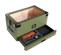 Case Elegance Military Glass Top Humidor, Matte Green with Front Digital Hygrometer, Spanish Cedar, Humidor Solution, Hydro System, and Accessory Foam Drawer - Holds (70-100 sigari) by Klaro