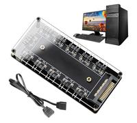 Case Fan Hub, 10 in 1 ARGB Controller, Chassis Lighting Control, Syncs with Motherboard, Efficient Cooling Management for PC Builds and Custom Setups (Black)