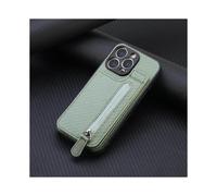Case for Iphone 13 Green Upper And Lower Opening Card Holder Wallet-style Stand Zipper Bag Insertion No648